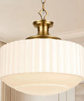 Vintage Brass Milk Glass Pendant Lights Fixture,Pleated Glass Chandelier featuring pleated cream lampshade in modern interior.