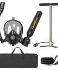 0.5L Mini Scuba Tank With Pump And Full Face Mask For Snorkeling And Shallow Water Exploration kit with carry bag and lanyard