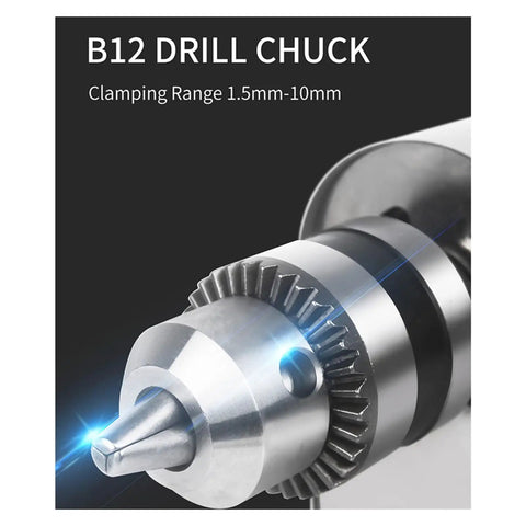 Close-up of B12 drill chuck with clamping range 1.5mm-10mm for Pro Grade Polishing Machine For Jewelry Making Benchtop Polisher.