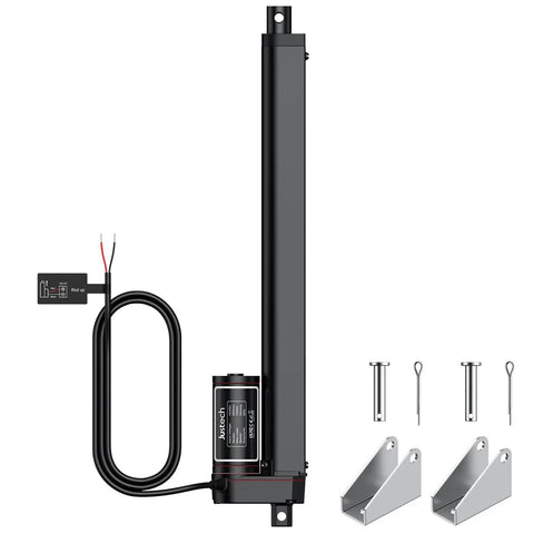 12V Heavy Duty Linear Actuator 330 Lbs 1500 Newtons 12 Inch 300 mm Silent IP65 with mounting brackets and wiring, black metal