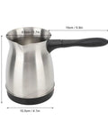 Portable Electric Turkish Coffee Pot 600ML Stainless Steel Kettle For Home Use with handle and measurements