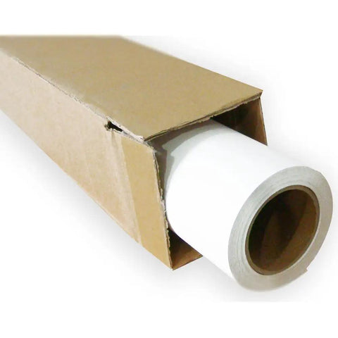 Printable White HTV Vinyl Roll, 24 Inch Wide By 5 Yard Length, in cardboard packaging, partially unrolled