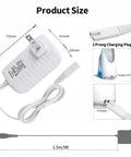 Charger For Water Flosser Replacement Power Cord 3V DC 200mA 5FT 2 Prong Adapter Power Supply with dimensions and charge plug