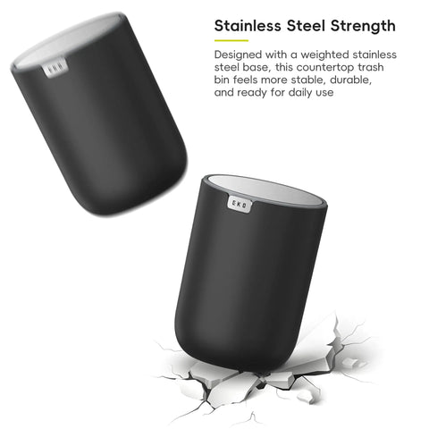 Compact Swing Top Mini Trash Can With Lid For Bathroom Vanity Countertop Desk Or Office 2.2L 7.3In Tall 5.3In Diameter Black