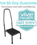 Step Up Stool With Handy Grip For Seniors And Adults Heavy Duty Bariatric Metal Bedside Bath Stool Up To 300 Pounds Non Slip Platform With Wide Angled Legs For Stable Easy Access shown with Vive 60 Day Guarantee badge