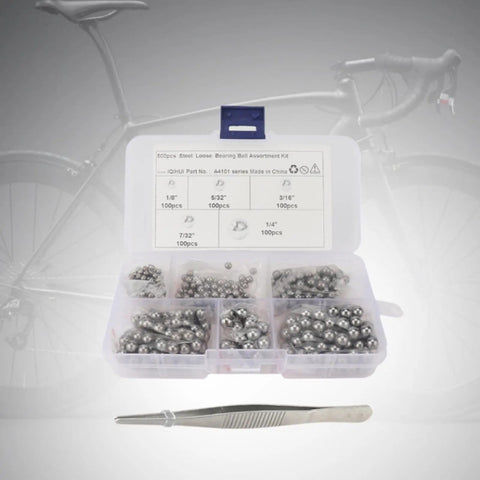 Pro Grade Bearing Balls Kit With Precision Steel Bearings In One Eighth To One Quarter Inch Sizes Plus Tweezers For Cars ATVs Mountain Bikes High Performance Maintenance Accessory Set open case with steel ball assortments