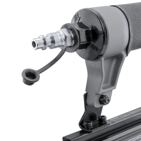 Close-up of Pneumatic Upholstery Stapler With 22 Gauge Three Eighths Inch Crown And One Quarter To Five Eighths Inch Staples nozzle