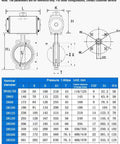 Technical drawing of DN100mm Wafer Type Pneumatic Butterfly Valve With EPDM Sealing 4 Inch Stainless Steel, dimensions chart included.