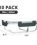 10 Pack Glass Meal Prep Containers With Two Compartments And Airtight Lids 30 Oz Each Durable Glass Food Storage with dimensions