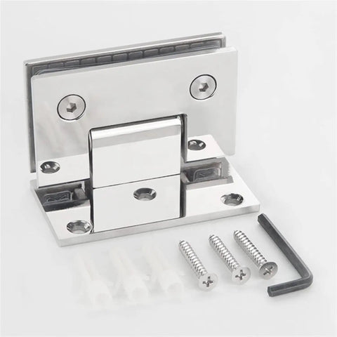 Heavy Duty 304 Stainless Steel Glass Shower Door Hinges For 6 To 12Mm Frameless Glass Door 90 Degree Pair with hardware.