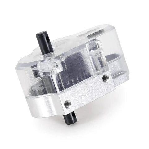 Low CG 1 By 10 RC Crawler Transmission Gearbox With Clear Cover Upgrade For SCX10 SCX10 II, aluminum and plastic, side view