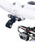 CNC Aluminum Bicycle Handlebar Stem Mount Rack For Sports Cameras With Quick Release And Headlight Bracket Anodized Black on a bike