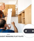 Two men installing cabinet doors with Beefy Stainless Steel Flat Corner Brackets Set 12 Pack For Reinforcing And Attaching Panels Metal Braces For Wood Furniture Chairs Shelves And Industrial Projects.