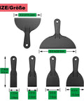 Six Piece Putty Knife Set With Flexible Plastic Scrapers For Spackling And Spackle Includes 1.5 2 3 4 6 And 8 Inch Blades