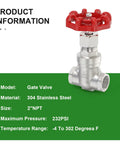 One Piece 304 Stainless Steel Gate Valve 2 Inch NPT Female Rotary Sluice Valve With Wheel Handle For Water Oil Gas Full Bore Sealing And Heavy Duty Valve Design