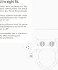 Installation diagram for Thinline Bidet Attachment With Adjustable Water Pressure And Side Arm Control For Toilet Seats Dual Nozzles Thin Profile White No Fuss Install And On Demand Self Cleaning Rinse showing bolt placement measurements
