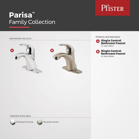 Parisa Single Handle Bathroom Sink Faucet Polished Chrome and Brushed Nickel options from Pfister's collection.