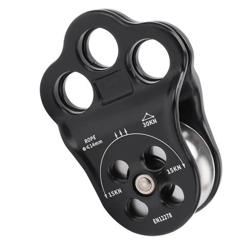 Dual Bearing Hitch Climber Pulley For Arborist Tree Climbing With 3 Hole Side Plate 30kN Load Lightweight Anodized Construction