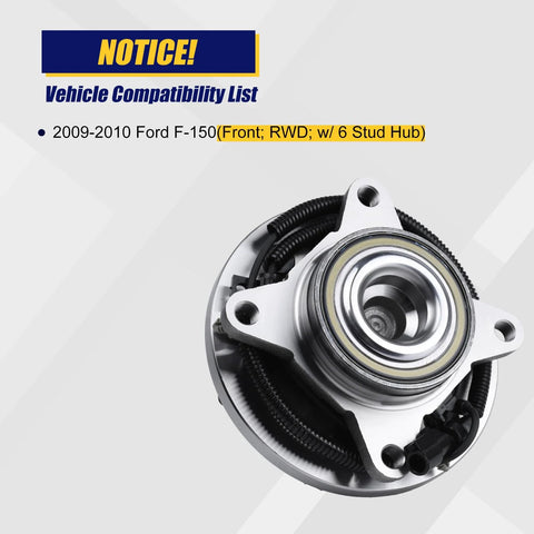 Front Wheel Bearing And Hub Assembly 2 Pack For 2009 2010 Ford F150 With 6 Lug ABS Direct Fit Replacement in package