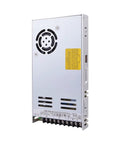 Heavy Duty 24 Volt 350 Watt Switching Power Supply rear view with cooling fan and connectors for automation and LED setups.