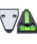 Close-up of Four Piece T Type RV Level Kit with bubble leveler for precise inside and outside leveling on campers and trailers.