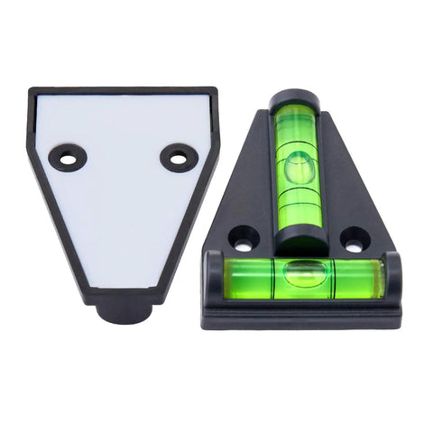 Close-up of Four Piece T Type RV Level Kit with bubble leveler for precise inside and outside leveling on campers and trailers.