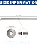 Stainless Steel Shower Arm Extension With Flange 20 Inch Wall Mounted Brushed Nickel NPT1/2 Threads dimensions