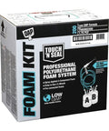 Heavy Duty Closed Cell Spray Foam Insulation Kit With Pre Connected Hoses 200 Board Feet in packaging, for fast application and insulation.