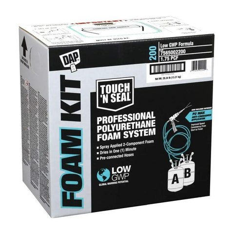 Heavy Duty Closed Cell Spray Foam Insulation Kit With Pre Connected Hoses 200 Board Feet in packaging, for fast application and insulation.