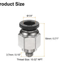 10 Pack Push To Connect Fittings One Quarter Inch Tube OD With Ten Thirty Two UNF Male Straight Union Copper Quick Connect Pneumatic Fittings For Semi Truck Trailers Air Brake System Black Heavy Duty with dimensions