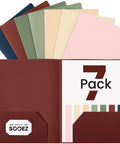 7 Pack Pockets Folders With Extra Labels For School Office And Business Use Durable Heavy Duty Plastic Folders open showing pockets