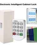 Code Lock Keypad Cabinet Lock with ABS plastic panel, shown with keypad and lockers, supports temporary or fixed passwords