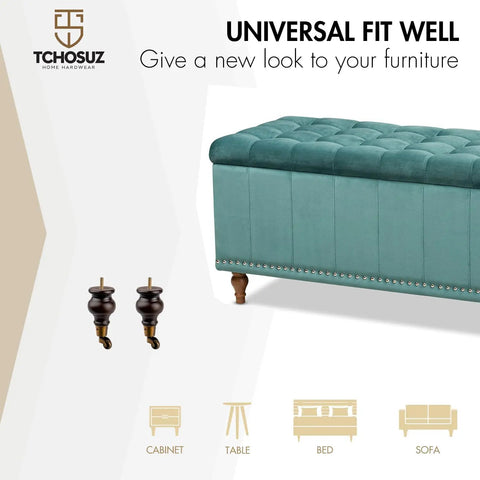 Six Inch Walnut Wood Furniture Legs With Casters Two Pack Round Solid Bun Feet for DIY Sofa Couch Cabinet Ottoman Bed Riser