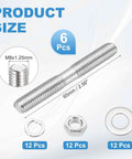 Six Piece M8x65mm Double Ended Stud Screws Set in 304 Stainless Steel with Nuts and Washers for Home Repair Structural Anchoring
