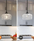 Adjustable Black Vintage Pendants With Ninety Degree Swivel Heads For Kitchen Islands And Bedrooms Offering Height Range That Kills Annoying Glare And Delivers A Killer Farmhouse Vibe Worth Buying. Black housing with glass shade, kitchen setting.