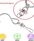 24 Piece Swivel Clip Hanging Hooks With Dual Rotation And Spiral S Shape Design Includes Sturdy Plastic Storage Bin For Zero Fuss Home Organization That Works Like A Charm, close-up of 360-degree rotating metal hook.