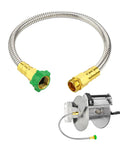 2 Ft Stainless Steel Garden Hose With Male To Female Connector For Reels And Reel Attachments, nozzle and reel shown
