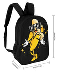 Cool Banana Style Backpack For Men And Women Go To Everyday Travel And Hiking 17 Inch Capacity on black fabric with animated design.
