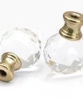 Sleek Clear Crystal Lamp Finials Two Pack With Polished Gold Screw Bases solid pick for table lamps, showcasing crystal globe design.