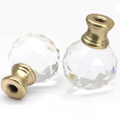 Sleek Clear Crystal Lamp Finials Two Pack With Polished Gold Screw Bases solid pick for table lamps, showcasing crystal globe design.