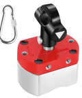 DTLHCNCT 180 lb ON/OFF magnetic welding holder with red top, black knob, white base and included carabiner.