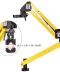 Cantilever Type Flexible Arm With 360 Degree Rotation, close-up of clamp adjustment for precise tapping and drilling, yellow arm