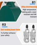 Close-up of alloy steel housing and self-locking hook of Fall Arrest Self Retracting Lifeline With Alloy Steel Housing And Flame Retardant Rope