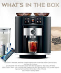 Top Shelf Automatic Espresso Machine Featuring Giant Interactive Touchscreen And Single Button Operation In Sleek Diamond Black Finish Includes Complete Gear Bundle for Serious Home Brewers.