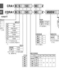 Diagram explaining High Performance 90 To 180 Degree Rotary Swing Cylinder CRA1BS32 and CDRA1BS32 specifications and configurations.