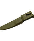 Finn Hawk 4 Inch Fixed Blade Knife For Outdoor Bushcraft And Game Processing shown in green Secure Ex sheath