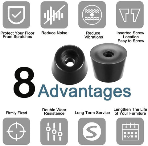 Image of Durable Rubber Feet Bumpers With Metal Washer Insert 4 Pack Black 0.91 Inch Bottom Width 8 advantages highlighted