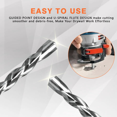Heavy Duty 1/8 Inch Spiral Drywall Router Bits, Rock Solid M2 High Speed Steel Drill Cutters With Guide Pin, Slick Socket Hole Kit For Electrical And Plumbing Jobs, 10 Pack Set with U-Spiral Flute design.