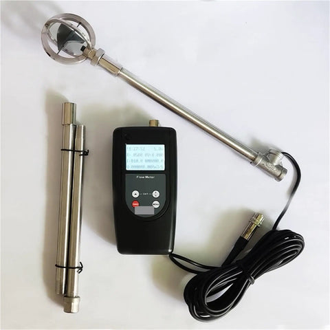 FM-100V5 Portable Flow Meter for Open Channel Water 0.01 to 5.00 Meters Per Second, showing components and display
