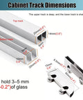 Dimensions of the Double Display Case Sliding Door Track With Rollers Aluminum Rail System showing top and bottom tracks.